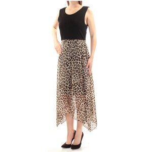 Vince Camuto Womens Leopard Print Maxi Trapeze Dress Black Tan size Small
